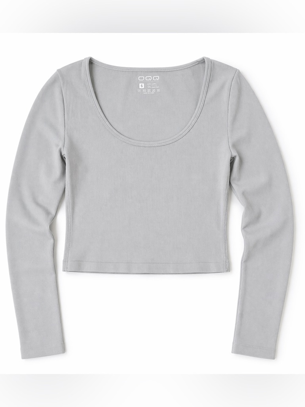 OQQ Ribbed Long Sleeve Crop Top Gray Size S Stretch Fitted NWOT